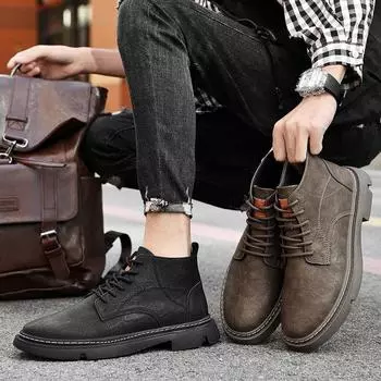 Модные стильные мужские мотоциклетные ботинки из натуральной кожи, мужская обувь высокого качества, теплая плюшевая меховая зимняя обувь, повседневные высокие ботильоны 38