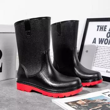 Модные стильные мужские резиновые сапоги средней длины, модные мужские резиновые сапоги для отдыха на природе, нескользящие, водонепроницаемые, износостойкие, обувь для кухни, рабочая обувь 39