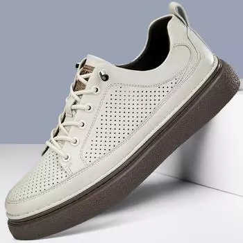 Модные стильные мужские туфли из натуральной кожи на плоской подошве, летние удобные мужские кроссовки, мягкая универсальная обувь с вырезами для отдыха и прогулок 37