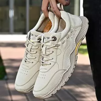 Модные стильные мужские удобные дышащие парусиновые мокасины версия обуви мужские повседневные удобные кожаные туфли для ходьбы US 5(EUR 38) бежевый