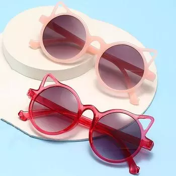 Модные стильные солнцезащитные очки с кошачьими ушками, детские круглые очки с милыми героями мультфильмов, очки для путешествий на открытом воздухе, антибликовые солнцезащитные очки UV400 для детей