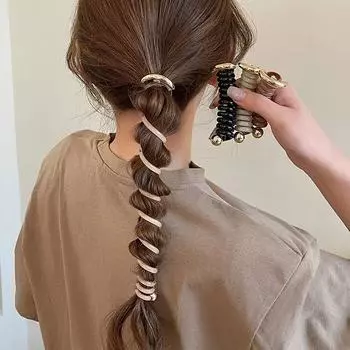 Модные стильные спиральные резинки для волос из металла и ТПУ, резинки для волос для девочек и женщин, аксессуары для волос, эластичные резинки для волос с хвостиком чёрный