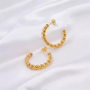 Модные стильные витые серьги-кольца из нержавеющей стали, минималистичные кованые серьги-кольца, потрясающие серьги в уличном стиле золотой