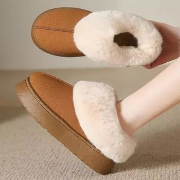 Модные стильные женские теплые ботильоны из искусственной замши, зимние короткие ботинки с плюшевой подкладкой для женщин, пушистые женские ботинки большого размера для отдыха 36 чёрный