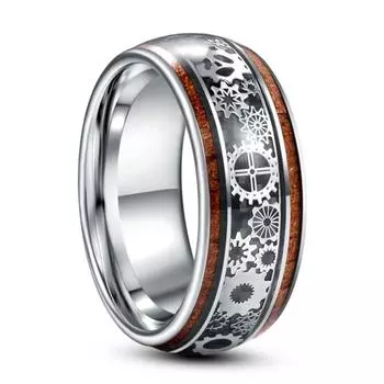 Модные стимпанк-шестерни из нержавеющей стали, кольца с инкрустацией из дерева коа, кольца для мужчин, полированные хип-хоп, панк-рок, байкерские украшения 6