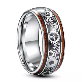 Модные стимпанк шестерни кольца из нержавеющей стали инкрустация Коа дерево кольца для мужчин полированные хип-хоп панк рок байкер ювелирные изделия 6