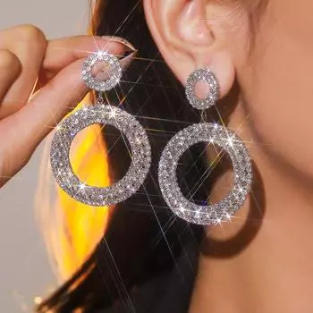 Модные сто парных геометрических полых блестящих сережек со стразами, индивидуальные преувеличенные круглые серьги, женские серьги, 1 пара