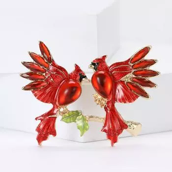 Модные Стразы из сплава Пара Красных Птиц Брошь Универсальная Женская Одежда Корсаж Украшение Булавка
