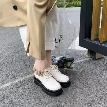 Модные студенческие туфли в британском стиле Comfortable2024 с круглыми ремешками на носке, на толстой подошве, красивые и универсальные одинарные туфли для женщин 35 чёрный