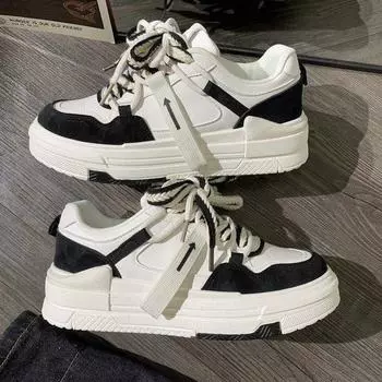 Модные студенческие туфли в корейском стиле с цветными блоками, новая весенняя повседневная обувь на платформе и платформе, увеличивающая рост, повседневная белая обувь для женщин 35