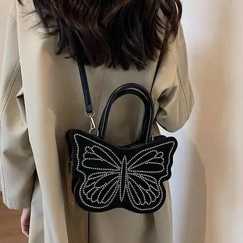 Модные сумки-бабочки для женщин, новые модные универсальные сумки через плечо из искусственной кожи, простая сумка на одно плечо с бисером и застежкой-молнией (20cm<Max Length<30cm)