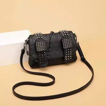Модные сумки через плечо для женщин, крутая сумка-мессенджер с заклепками и черепом, женская сумка большой вместимости, сумка-клатч, кошелек