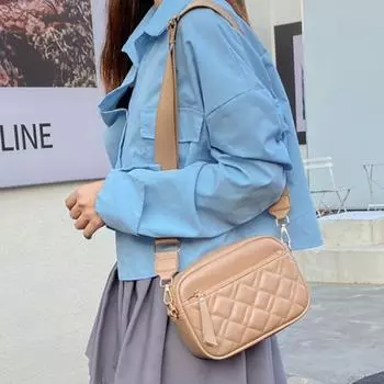 Модные сумки через плечо для женщин Простые сумки через плечо из искусственной кожи Широкий ремень Маленькая квадратная сумка Модные сумки с ромбовидной решеткой