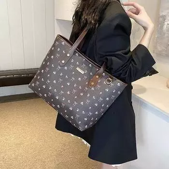 Модные сумки через плечо из искусственной кожи с молнией, полные цветов, большой емкости, универсальные сумки-тоут для поездок на работу для женщин, молодежи, повседневные