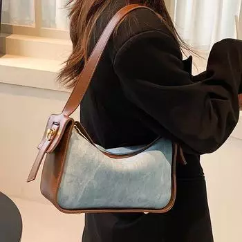 Модные сумки через плечо из искусственной кожи, новые женские лоскутные сумки для поездок на работу через плечо, текстурированные универсальные дорожные женские сумки (20cm<Max Length<30cm)