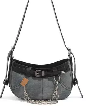 Модные сумки через плечо, квадратная женская сумка с цветными блоками, лоскутная цепочка, джинсовая ткань, подмышечная сумка для отдыха, сумка через плечо в корейском стиле