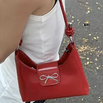 Модные сумки через плечо с бантом из винно-красного цвета, новые трендовые нишевые кошельки для монет под мышкой, прочные универсальные женские сумки (20cm<Max Length<30cm)