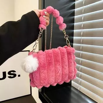 Модные сумки через плечо с цепочкой для женщин, новые осенне-зимние плюшевые кошельки и сумки, роскошная женская сумка из меха, теплая ручная сумка