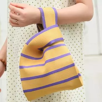 Модные сумки ручной работы из вязанных сумок для женщин, мини-сумка на запястье с узлом, повседневная сумка-тоут, многоразовые сумки для покупок, сумки через плечо 20x23cm чёрный