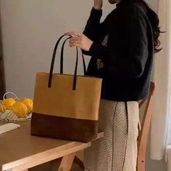 Модные сумки-тоут в стиле ретро, современные корейские цветные сращивания, новые женские ретро-замшевые сумки большой емкости, трендовые универсальные женские сумки через плечо