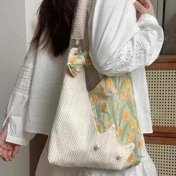 Модные сумки-тоут женские сумки новые милые сумки-подмышки с изображением тюльпана и кота нишевый дизайн маленькие свежие трендовые сумки через плечо большой емкости