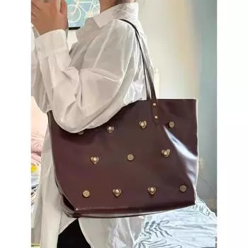 Модные сумки-тоуты большой вместимости для женщин из мягкой искусственной кожи в стиле ретро, сумки на плечо с заклепками, повседневные портативные женские сумки