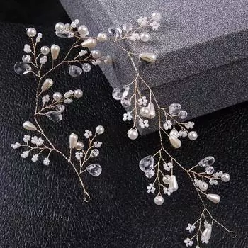 Модные свадебные аксессуары ручной работы кристалл жемчуг повязка на голову головной убор оптом белый