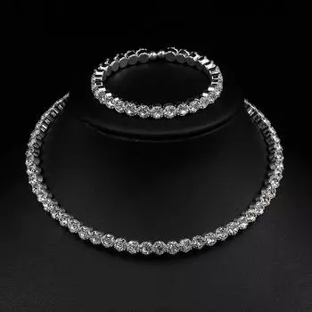 Модные свадебные аксессуары, стразы из сплава, полные бриллиантов, комплект украшений из циркона, посеребренная наклейка на шею, женское ожерелье серебряный