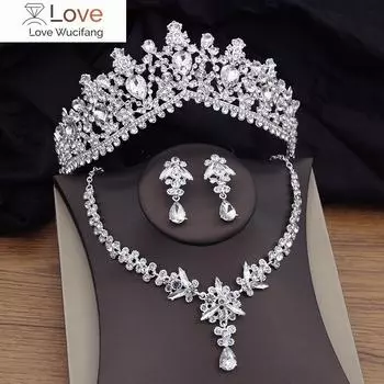 Модные свадебные комплекты украшений для женщин, диадемы, ожерелье, серьги, выпускное свадебное платье, комплект украшений в Дубае, аксессуары