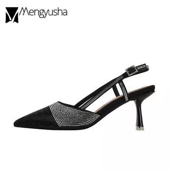 Модные свадебные туфли с кристаллами, женские вечерние босоножки на высоком каблуке, женские туфли-лодочки с открытой пяткой, разноцветные босоножки Mujer 4.5 розовый