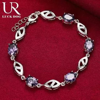 Модные свадебные украшения из стерлингового серебра 925 пробы с фиолетовым цирконом AAA 20CM