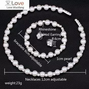 Модные свадебные выпускные свадебные комплекты ювелирных изделий из жемчуга для женщин посеребренные кристаллы ожерелье серьги браслет комплект ювелирных изделий