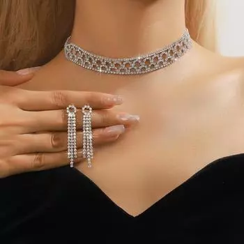 Модные сверкающие бриллиантовые ожерелья, серьги, женские ювелирные изделия класса люкс, серьги, свадебные украшения, свадебные аксессуары