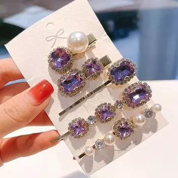 Модные сверкающие стразами аксессуары для волос квадратные круглые заколки-слайдеры для волос набор зеленый кристалл заколка для женщин девушек