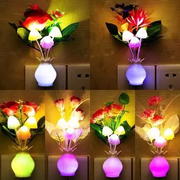 Модные светодиодные ночники, домашние грибные ночные огни, светящаяся грибная лампа, 7 цветов, ночник, вилка США, настенный светильник, индукционный светильник лиловый