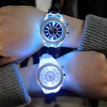 Модные светодиодные светящиеся часы со стразами для женщин, спортивные цифровые женские наручные часы белый
