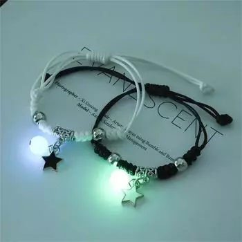 Модные светящиеся бусины, браслет для пары со звездами для женщин и мужчин, очаровательный браслет с изображением кота, цветка и сердца, ключ с замком, крестообразный браслет для друзей, ювелирные изделия