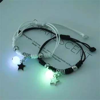 Модные светящиеся бусины, браслет для пары со звездами для женщин и мужчин, очаровательный браслет с изображением кота, цветка и сердца, ключ с замком, крестообразный браслет для друзей, ювелирные изделия чёрный