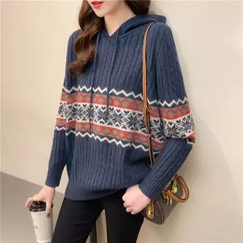 Модные свитера с капюшоном, вязаные, сшитые, свободные, повседневные, женская одежда, осень, новые, универсальные, свитера, топы для поездок на работу S красный