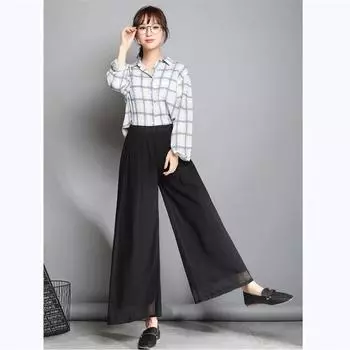 Модные свободные брюки-кюлоты большого размера 200 с высокой талией, утягивающие шифоновые брюки-кюлоты, широкие женские брюки 6XL чёрный