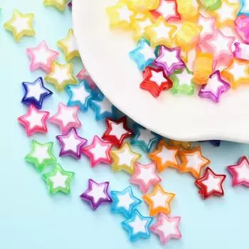 Модные свободные бусины унисекс, 100 шт., материал ручной работы, акриловые бусины, ручная работа, 10 мм, бусины для DIY, бусины в форме сердца, звезды, аксессуары для изготовления ювелирных изделий 100Pcs разноцветный