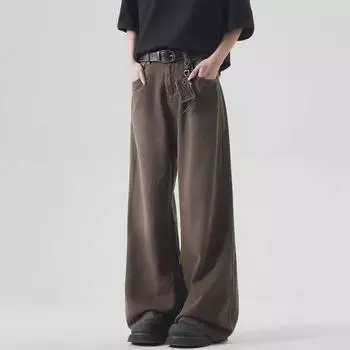 Модные свободные джинсы прямого кроя унисекс коричневого цвета, выстиранные и окрашенные XXL коричневый