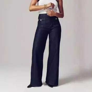 Модные свободные карманы, джинсы больших размеров, длинные брюки, элегантные прямые, широкие женские джинсовые брюки, повседневные брюки весна-осень, одежда 1146 S белый