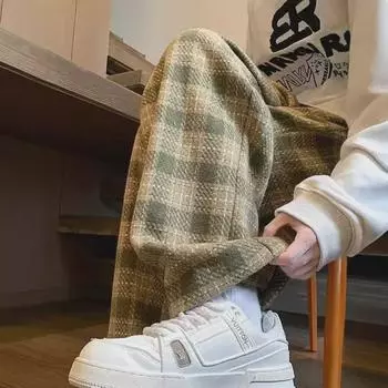 «Модные свободные повседневные брюки в клетку 2024 года – универсальные модные брюки на весну/осень» L синий