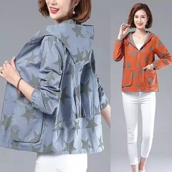 Модные свободные повседневные пальто с капюшоном и карманами со звездами, женская одежда, новые универсальные топы, куртки для поездок на работу L оранжевый