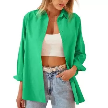 Модные свободные повседневные женские блузки с лацканами, винтажные офисные простые рубашки с длинными рукавами, женские однотонные офисные женские топы 30545 S белый