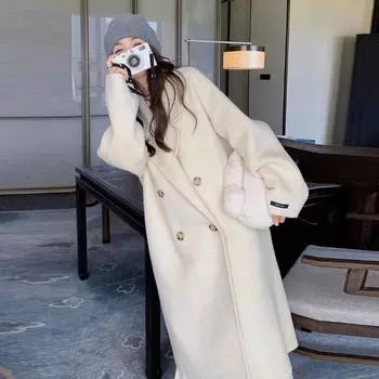 Модные свободные шерстяные женские куртки осень-зима новое пальто и пальто до колена M