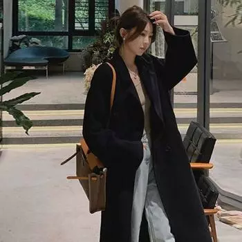 Модные свободные шерстяные женские куртки осень-зима новое пальто и пальто до колена L серый