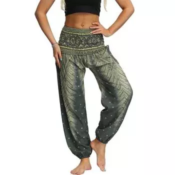 Модные свободные широкие брюки с принтом, женские повседневные брюки для йоги с карманами, осенние женские длинные брюки с эластичной резинкой на талии 28036 One Size фиолетовый