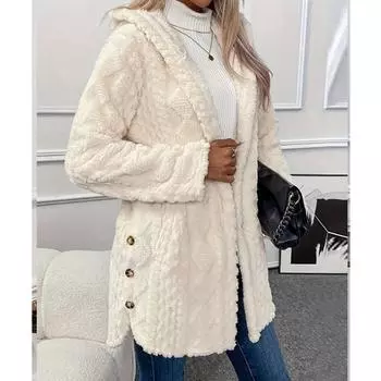 Модные свободные женские куртки с капюшоном с длинным рукавом, элегантные бархатные пальто, осенние и зимние теплые плюшевые топы, женские повседневные толстовки с капюшоном, куртка больших размеров, пальто 25003 S белый